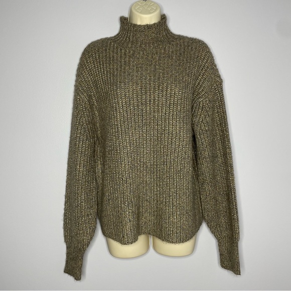 Ann Taylor Brown Graige Sparkly Chunky Knit Sweater High Neck - Picture 2 of 7